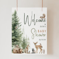 Forest Woodland Animals Welcome Baby Shower Sign