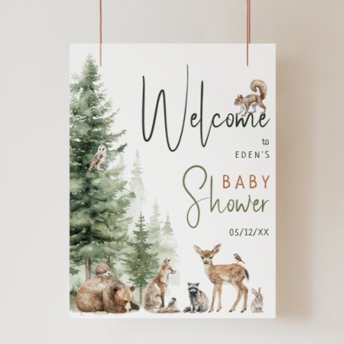 Forest Woodland Animals Welcome Baby Shower Sign