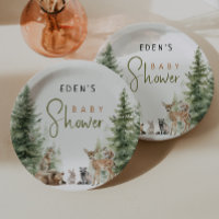 Forest Woodland Animals With Name Baby Shower