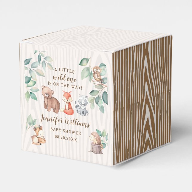 Forest woodland baby boy shower candy favor boxes (Front Side)