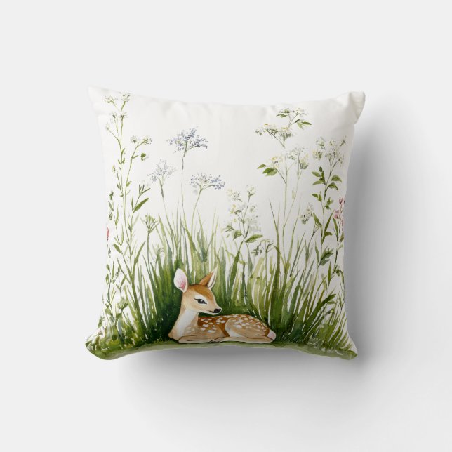Forest Woodland Baby Deer  Throw Pillow (Front)