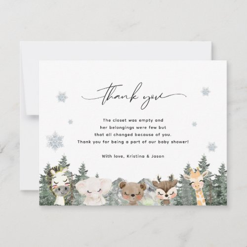 Forest Woodland Baby Its Cold Outside Baby Shower Thank You Card