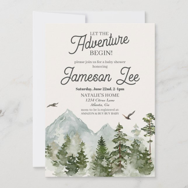 Forest woodland baby shower invite (Front)