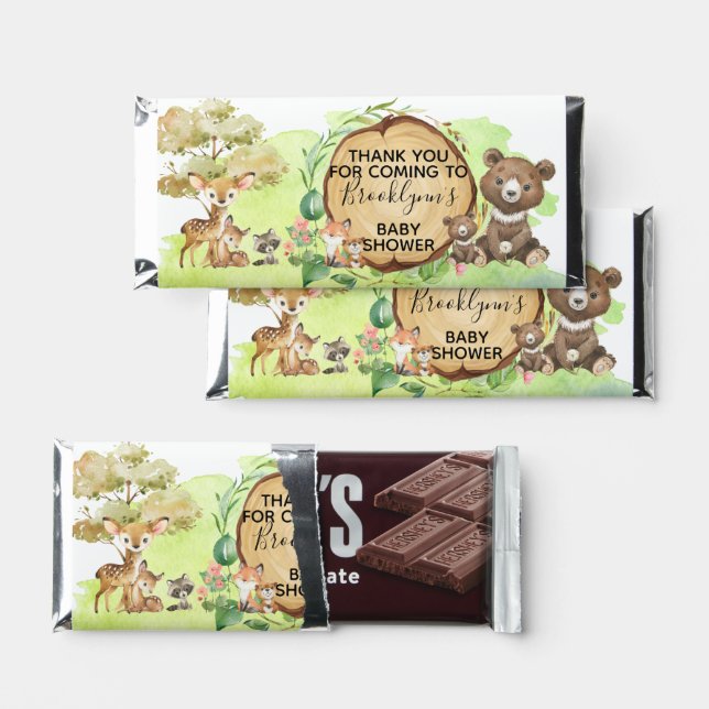 Forest Woodland Baby Shower or Birthday Hershey Bar Favors (Front)