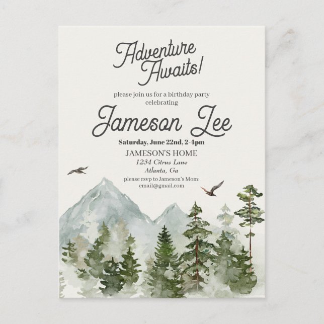 Forest woodland birthday party invite (Front)