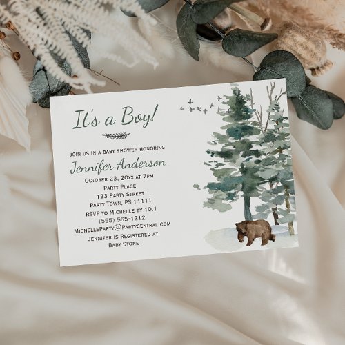 Forest Woodland Country Bear Boy Baby Shower Invitation