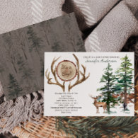 Forest Woodland Country Deer Antler Baby Shower Invitation