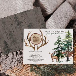 Forest Woodland Country Deer Antler Baby Shower Invitation
