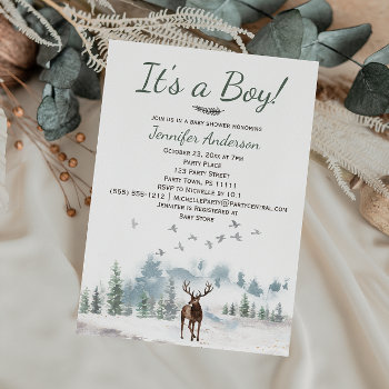 Forest Woodland Country Deer Boy Baby Shower Invitation by MaggieMart at Zazzle