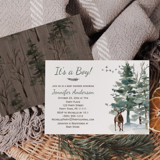 Forest Woodland Country Deer Boy Baby Shower Invitation