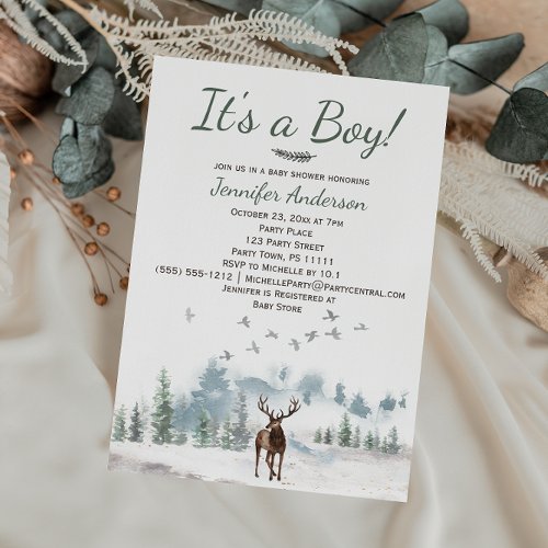 Forest Woodland Country Deer Boy Baby Shower Invitation