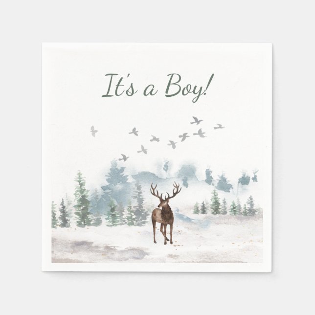 Forest Woodland Country Deer Boy Baby Shower Napkins (Front)