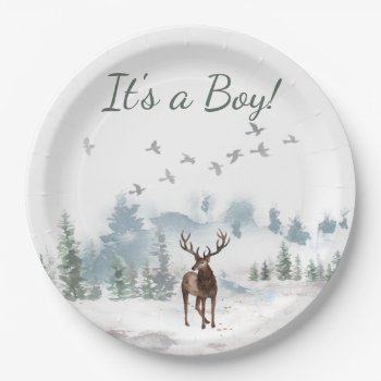 Forest Woodland Country Deer Boy Baby Shower  Paper Plates by MaggieMart at Zazzle