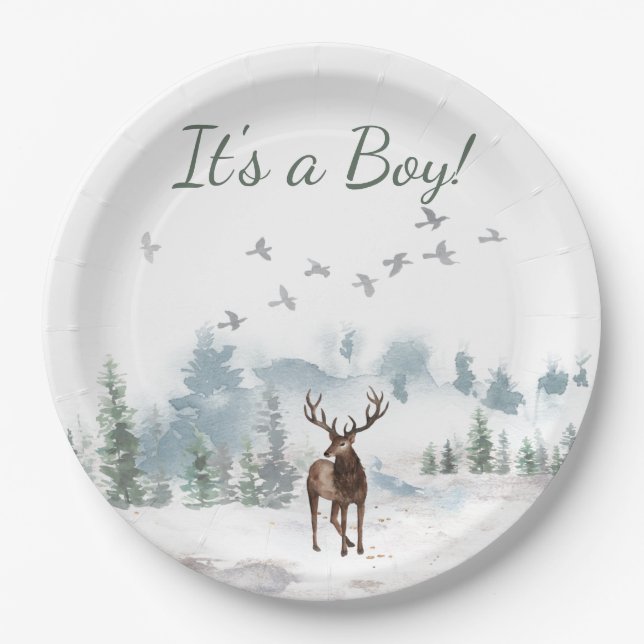 Forest Woodland Country Deer Boy Baby Shower  Paper Plates (Front)