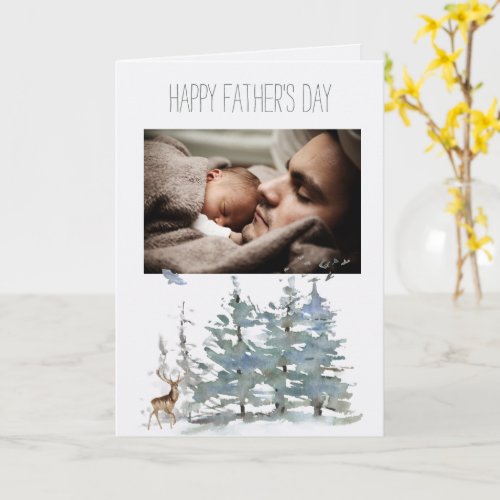 Forest Woodland Deer Fathers Day with Photo Card