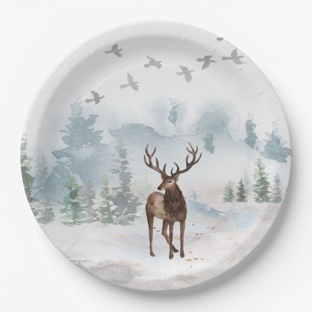 Forest Woodland Deer  Paper Plates (Front)