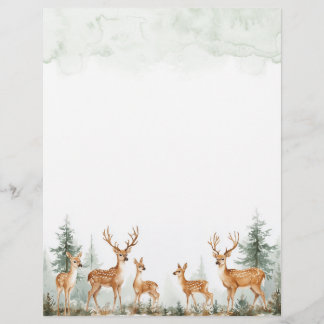 Forest Woodland Deer Watercolor Stationery Paper