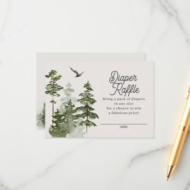 Forest Woodland Diaper Raffle Enclosure Card (Front/Back In Situ)