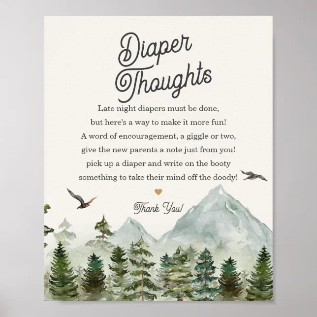 forest woodland diaper thoughts baby shower sign | Zazzle