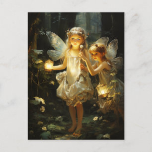 Forest Woodland Fairies Glowing Lanterns Postcard