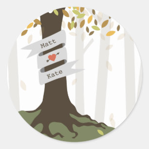 Forest Woodland Fall Autumn Wedding Classic Round Sticker