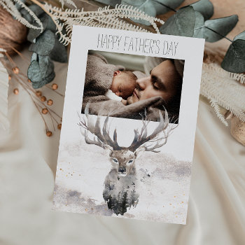 Forest Woodland Father's Day Deer With Photo Card by MaggieMart at Zazzle