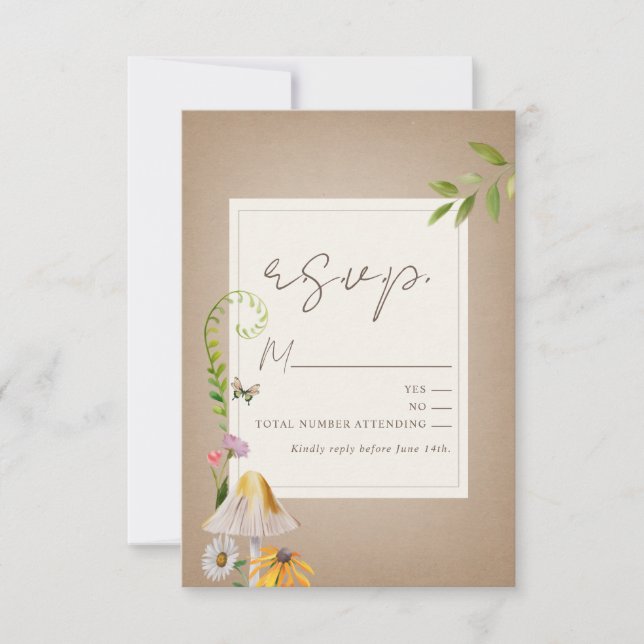 Forest Woodland Floral Mushroom Wedding Cardstock RSVP Card (Front)