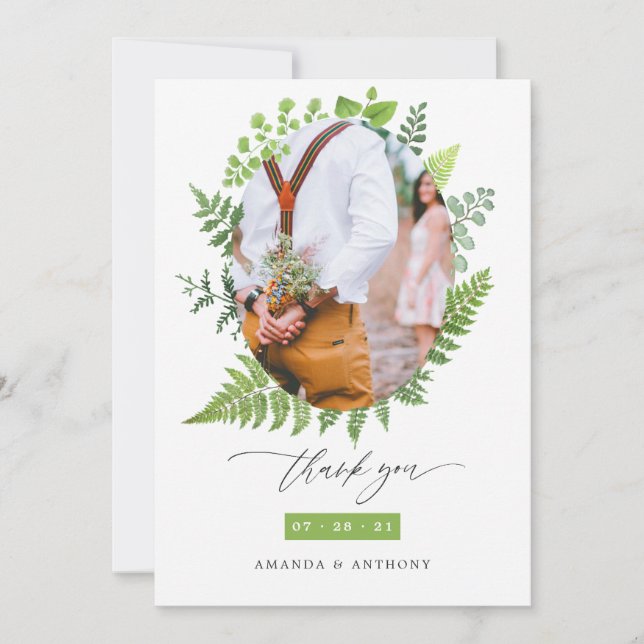 Forest Woodland Greenery Wedding Collage Thank You Card (Front)