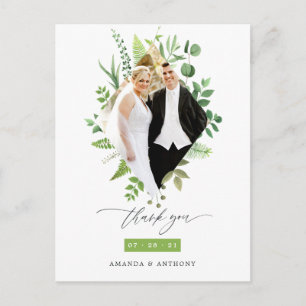 Forest Woodland Greenery Wedding Photo Thank You Postcard