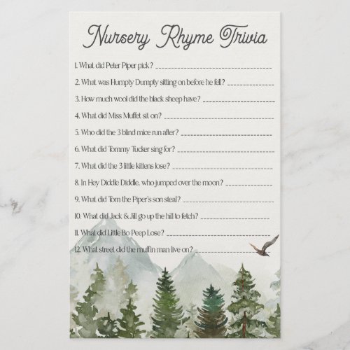 forest woodland nursery rhyme trivia baby shower