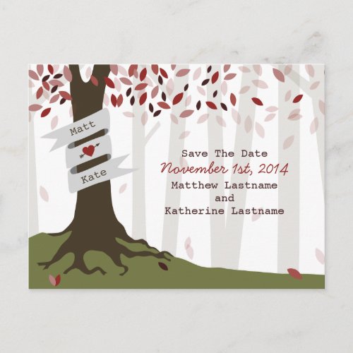 Forest  Woodland Red Wedding Save The Date Announcement Postcard