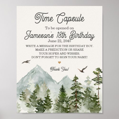 forest woodland time capsule party sign