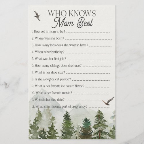 forest woodland who knows mom best baby shower