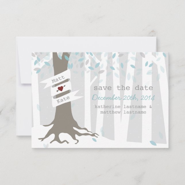 Forest Woodland Winter Snow Wedding Save The Date (Front)