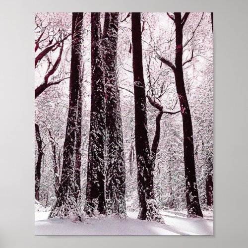 FOREST WOODS SNOWY WINTER SCENERY  POSTER