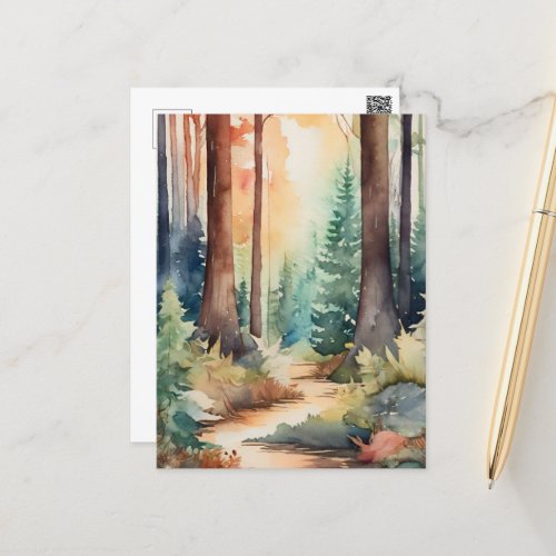 Forest Woodsy in Watercolor  Postcard