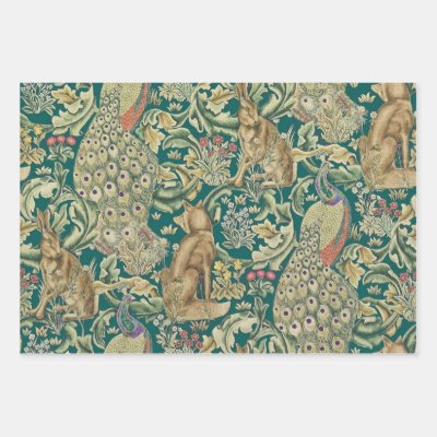 &quot;Forest&quot; Wrapping Paper Flat Sheet Set of 3 Morris