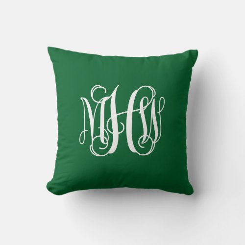 Forest Wt 3 Initials Vine Script Monogrm DIY BG Throw Pillow