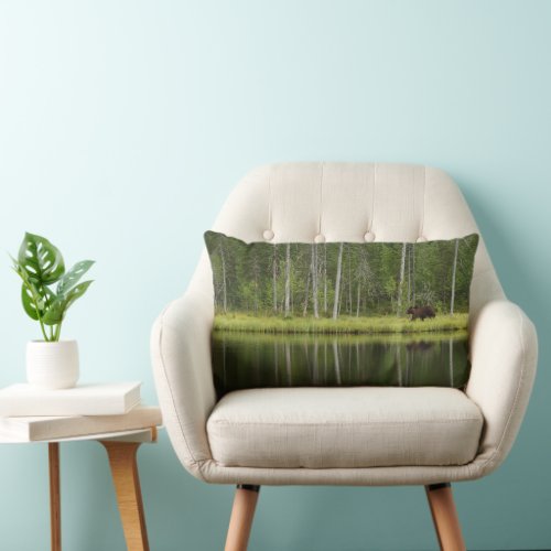 Forests  Bear at Taiga Forest Northern Finland Lumbar Pillow