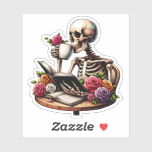Forever a Reader Botanical Bookish Skeleton Lover Sticker