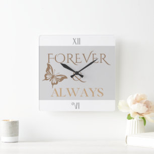 Forever & Always Butterfly, Romantic Home Gift Square Wall Clock