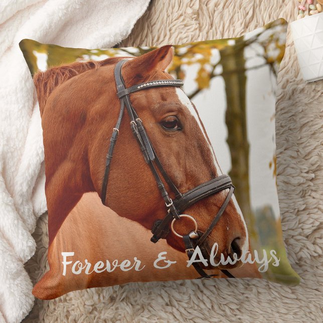 Forever Always Horse Memorial Keepsake Photo Throw Pillow (Creator Uploaded)