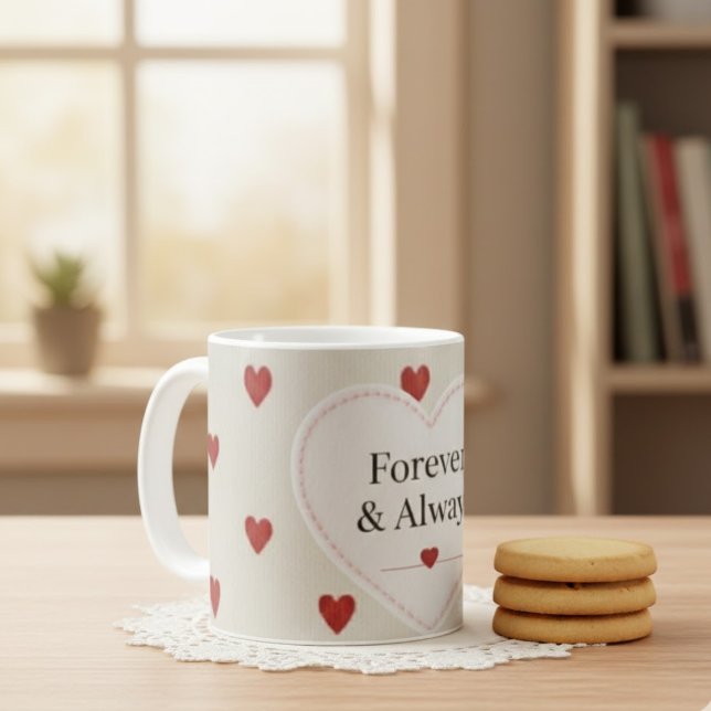 Forever & Always" Minimalist Red Heart Pattern - C Coffee Mug (Creator Uploaded)