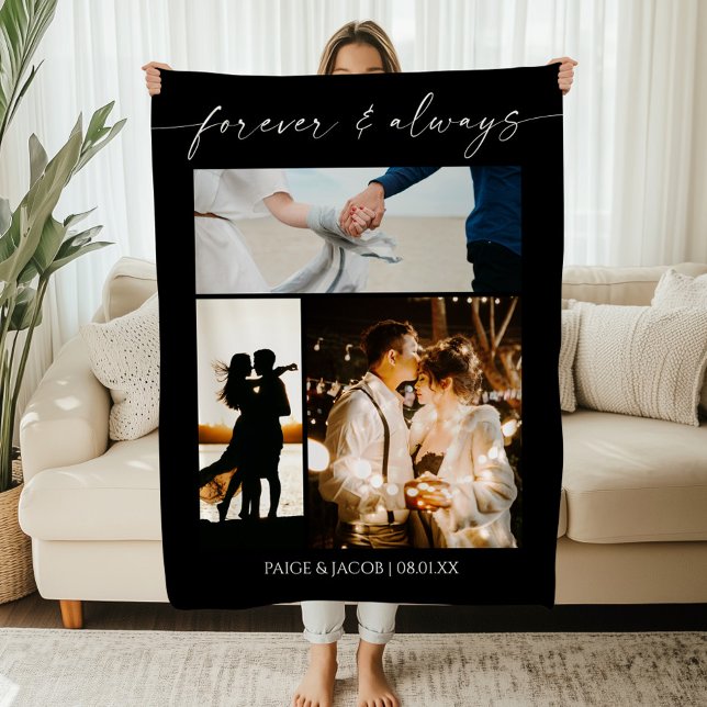 Forever & Always Modern Picture Photo Collage Fleece Blanket (Creator Uploaded)