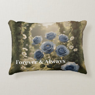 Forever & Always – Romantic Blue Rose Floral Gift Accent Pillow