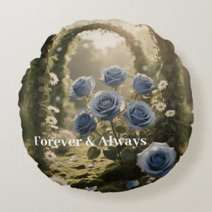 Forever & Always – Romantic Blue Rose Floral Gift Round Pillow