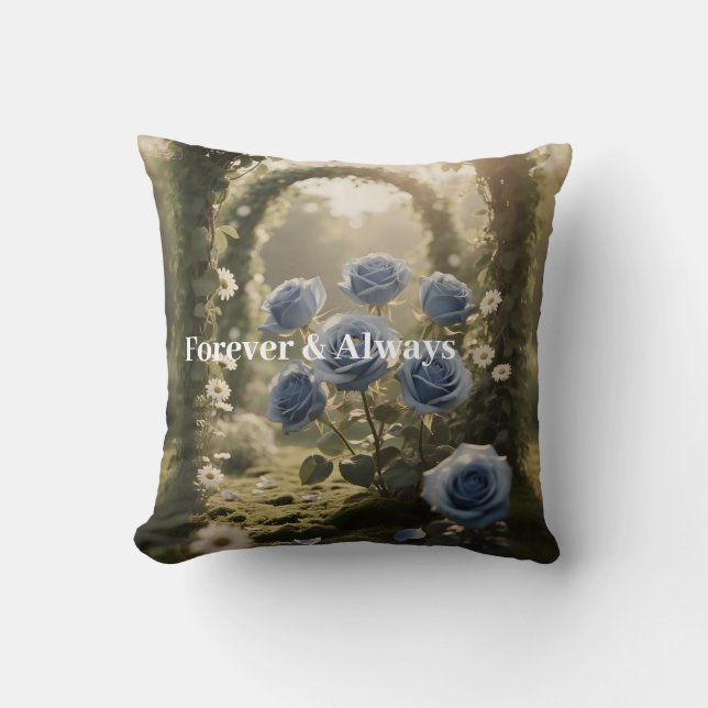 Forever & Always – Romantic Blue Rose Floral Gift  Throw Pillow (Front)