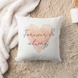 Forever & Always romantic coral heart throw pillow