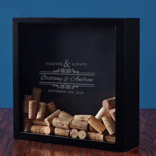 Forever & Always Wine Cork Wood Shadow Box (Front)