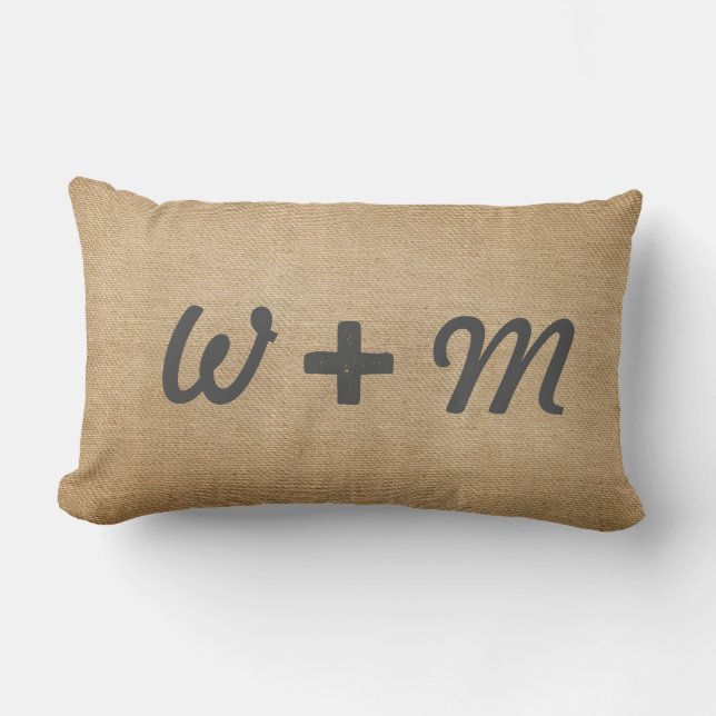 Forever and Always Burlap Initials Wedding Lumbar Pillow (Front)